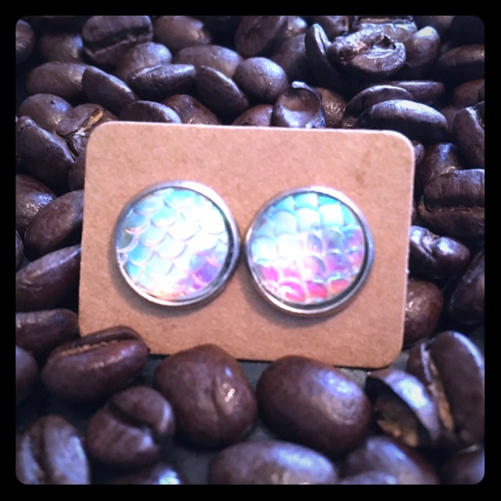 Iridescent White mermaid stud earrings